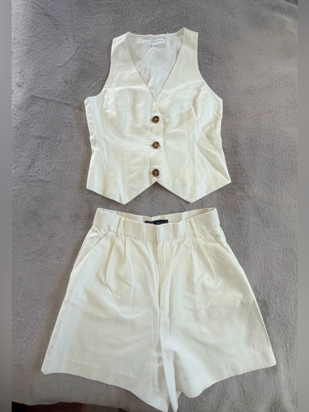 Zara Lovers and Friends White Cream Linen Blend Vest & Shorts Set Size S
